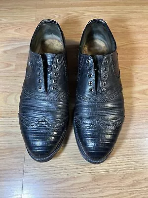 VINTAGE FootJoy Classics Black Tegu Lizard Shieldtip Golf Shoes Men's 10.5 • $99.99