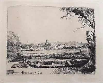 Rembrandt Etching - Amand Durand  - Canal  With Large Boat & Bridge • £59