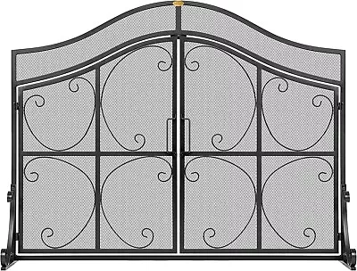 Fireplace Screen With Doors Wrought Iron 43”x 34” Decorative Mesh Spark Guard • $99.99