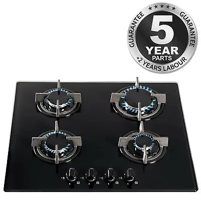 £144.99 • Buy SIA GHG603BL 60cm Black 4 Burner Gas On Glass Hob With Cast Iron Pan Stands