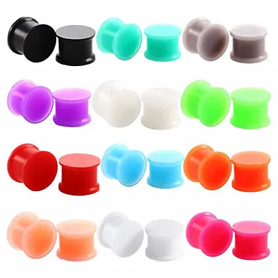 2pc Solid Silicone Ear Plug Cylinder Double Saddle Flesh Tunnel Gauge Stretcher • $2.19