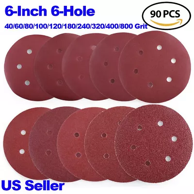 $19.99 • Buy 6in Sanding Discs Orbital Sander Sandpaper Hook Loop 40-800 Grit Assorted Pads