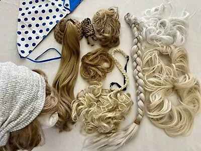 Vintage Hair Lot Wig Braids Ponytails Pieces Scarf Clips Lot Of 12 • $25