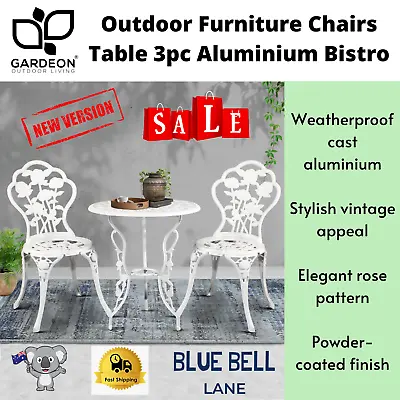$171.90 • Buy Gardeon Outdoor Setting 3 Piece Bistro Set Cast Aluminum Chairs Table Patio WHT