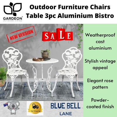 $171.90 • Buy Gardeon Outdoor Setting 3 Piece Bistro Set Cast Aluminum Chairs Table Patio WHT