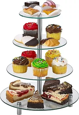 4 Tier Round Tempered Glass Cupcake Stand | Modern Cake Stand Dessert Tower • $18.65