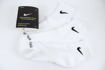 Nike Dri-fit Plus Cushion Quarter Ankle Socks 3-pair White Us Men Shoe Size 6-15 • $25.99