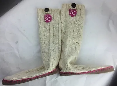 Victorias Secret Love Pink Sweater Cream Knit Sock Slippers Size M 7-8 • $49.99