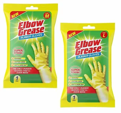 Elbow Grease LATEX Rubber Gloves Dish Washing Kitchen Cleaning Household L & M • £2.99
