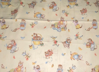 $33.10 • Buy Vintage Joan Kessler Pale Yellow Kitten Mama Cat Cotton Quilt Fabric 36  X 45 