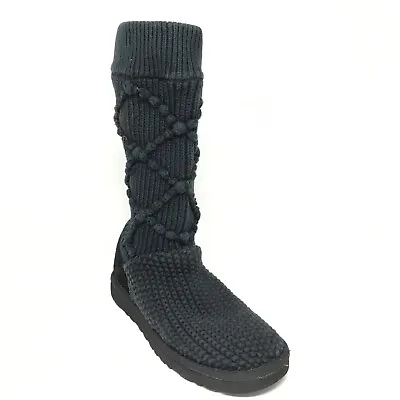 Women's Ugg Australia Argyle Knit Snow Boots Winter Shoes Size 7 US/38 EU Black • $48.78