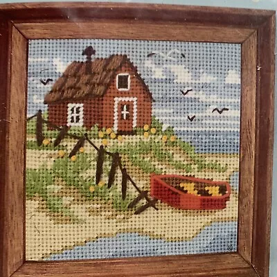 Summer Island Needlepoint Kit Vintage JIffy NIP 5x5 Boat Gulls • $14