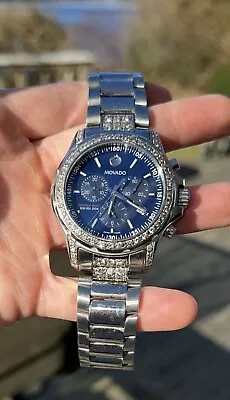 Movado Mens Series 800 Sub Sea Chronograph Blue Diamond Watch • $1200