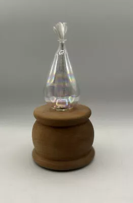 Vintage Wood Base Oil Lamp Iridescent Glass Top 7” • $8.59