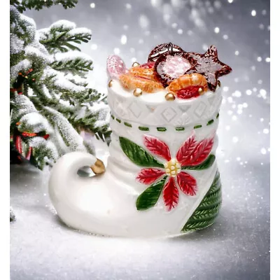 Ceramic Christmas Poinsettia Boot Ornament Home Decor   Kitchen Decor Christmas • $17.29