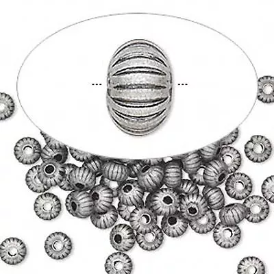 25 Antique Silver Plated Corrugated Rondelle Spacer Beads 4.5MM • $2.25
