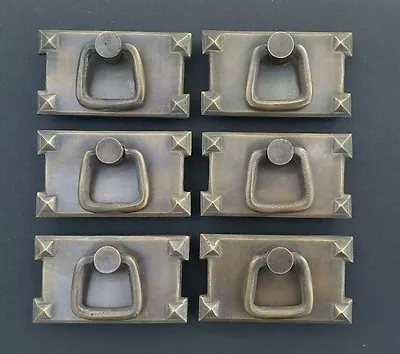 6 Mission Stickley Antique Style Brass Horizontal Ring Handles Pulls #H26 • $37.50