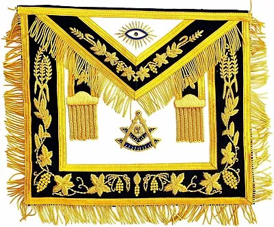 MASONIC REGALIA GOLD Bullion BLUE LODGE Past Master Hand Embroidered Apron • $88.99