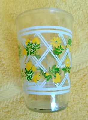 $15 • Buy Vintage Brockway Glass Tumbler Penn Maid Sour Cream Jar Yellow Flowers & Lattice