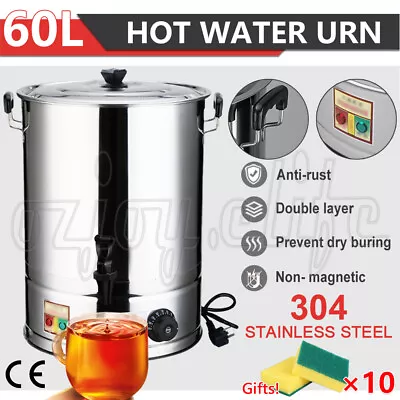 60L Universal Electric Hot Water Urn Steel Concealed Element Boiler Tea Kettle • $124.99