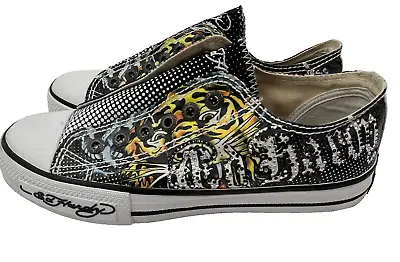 Ed Hardy Laceless Tennis Shoes- Y2K Christian Audugier Sz 6 Slip On-Tiger & Rose • $34.99