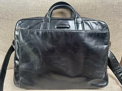 Piquadro Black Leather Briefcase Laptop Bag • £11.50