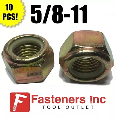 (Qty 10) 5/8-11 Grade 8 Nylon Insert Lock Nuts Nylock Yellow Zinc Plated • $14.99