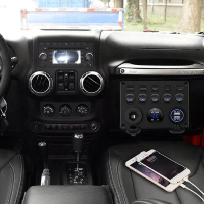 $32.29 • Buy 12V Ship Car Switch Panel 5 Gang Control Inline Fuse Box USB ON-OFF Voltmeter