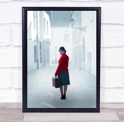 £29.99 • Buy Looking Back Woman Luggage White Buildings Wall Art Print