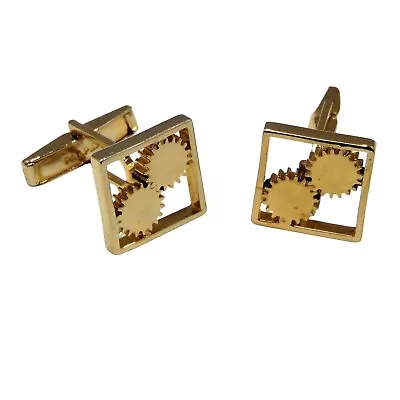 Vintage Gear Cuff Links Engineering Tie Tack Mechanic Goldtone Patent Pending • $29.99