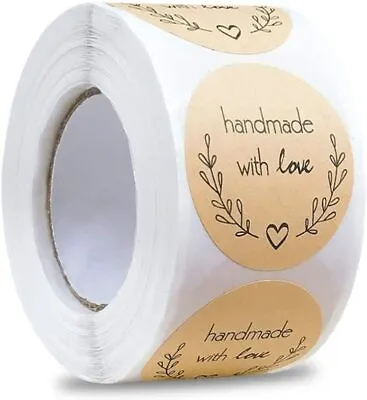 100PCS Handmade With Love Stickers Round Self-adhesive Label For Baking Gift Bag • £1.98