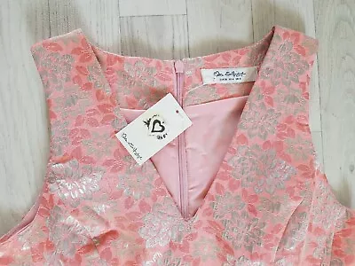 MISS SELFRIDGE Size 8 Peach FLORAL DRESS Occasion V-NECK Orange SILVER Gold MINI • $9.93