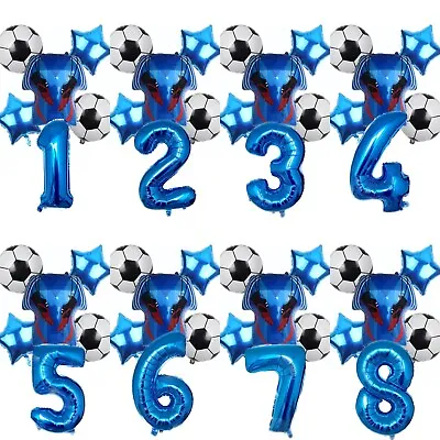 6pcs Mini Football T Shirt Blue Foil Number Balloons Air Helium Soccer Party Set • £5.99
