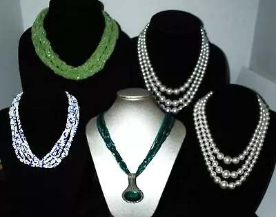 Lot Vtg 5 Vintage Chokers/Necklaces 3 Signed Japan Micro Glass Beads Faux Pearls • $7