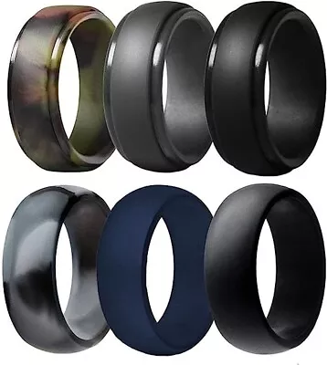 Silicone Wedding Ring For Men 6 Pack Breathable Silicone Rubber Wedding Bands • $14.98