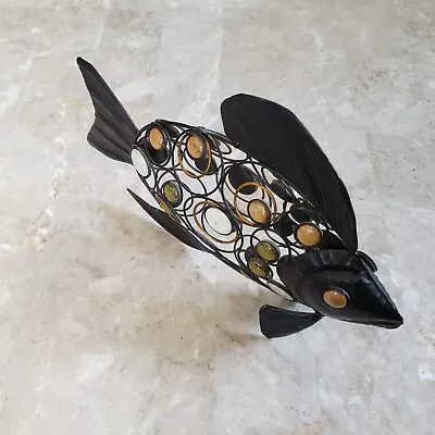 Large Fish Figurine 12  X 16  Free Standing Metal Chrystalline Pottery Cabochons • $34.95