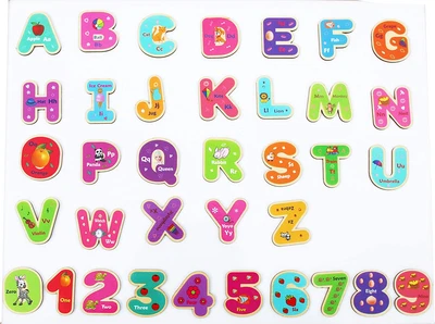 $14.99 • Buy Wooden Magnetic Letters And Numbers - Fridge Magnets For Kids- Alphabet Lette...