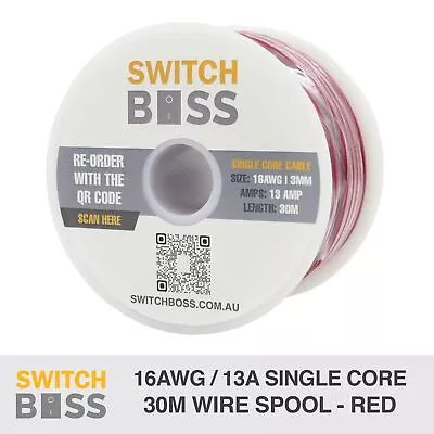 RED 16 AWG 13A Single Core Wire Cable Spool 12v 24v Automotive Marine Van 30m • $33.90