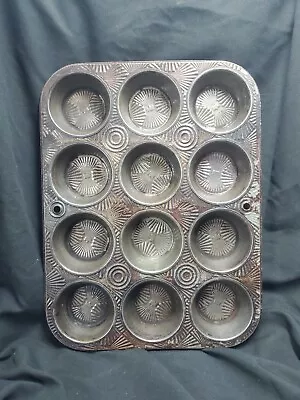 Vintage Bakerex Crown Ware Muffin Pan Starburst Texture Pattern Baking Dish 12 • $19.99