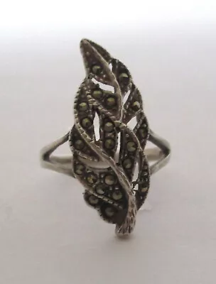 Vintage Sterling Silver Marcasite Leaf Ring 925 Size 8 • $3.99