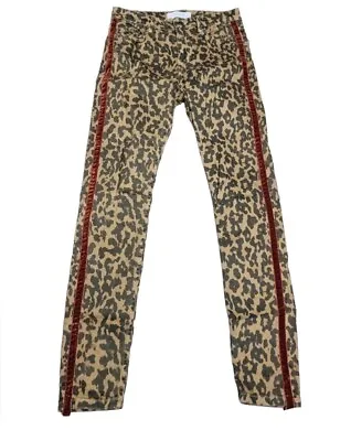Zara Woman Leopard Print Tuxedo Stripe Skinny Jeans Size 6 • $20