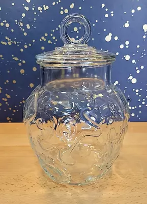 Vintage Hazel Atlas Christmas Cookie Jar Clear Glass With Gingerbread Men • $24.99