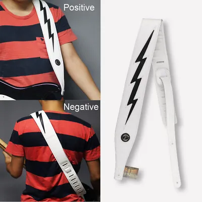 White Universal Guitar Strap Lightning Design Bolt Leather Wide Padded Strap • $25.69