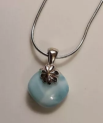 Marahlago Larimar Flower Pendant Necklace SS 17  Chain • $149.95