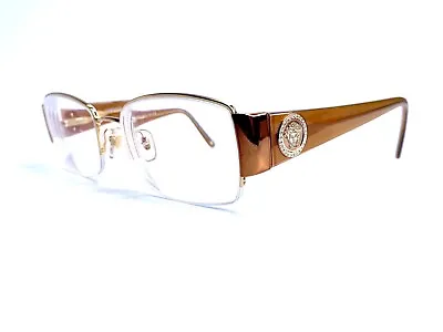 VTG Versace Gold Rectangular Half Rim Glasses Medusa Italy MOD 1137B 52 18 135 • $178.50