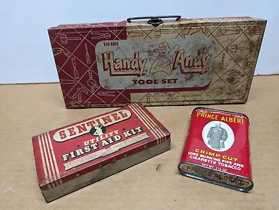 Vintage Advertising Tin Lot All Red 3 In All Handy Andy First Aid Prince Albert • $12.95