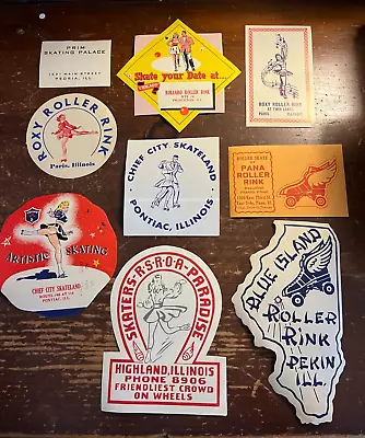 Vintage Lot 9 Roller Skating Rink Decal Labels IL Illinois Blue Island Roxy Prim • $12.50