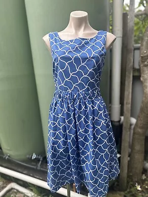 Gorman 10/12 Cotton Blue/white Wavy Lines Dress VGC • $22.50
