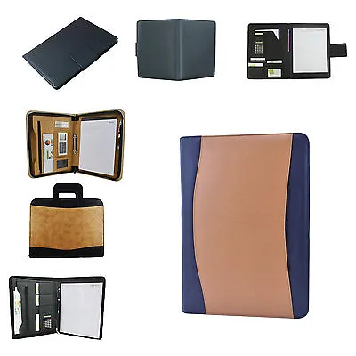 A4 Business Organizers Conference  Leather Blue Folder Zipped Folio Case Bag • £8.99