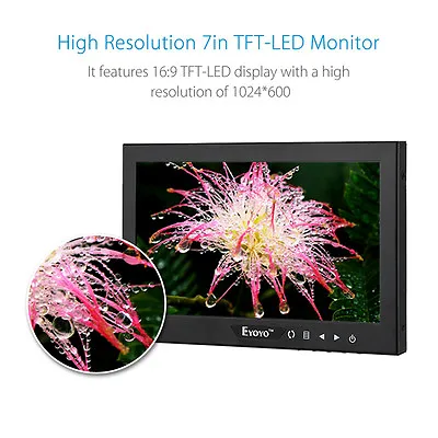 7 Inch 1024*600 LCD Monitor BNC/HDMI/VGA/AV Input For Car View Camera CCTV PC • £76.12